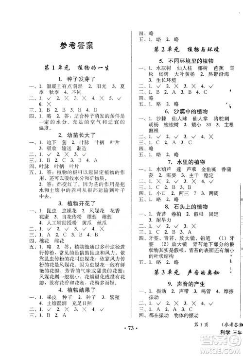 云南科技出版社2021创新成功学习同步导学四年级下册科学苏教版参考答案