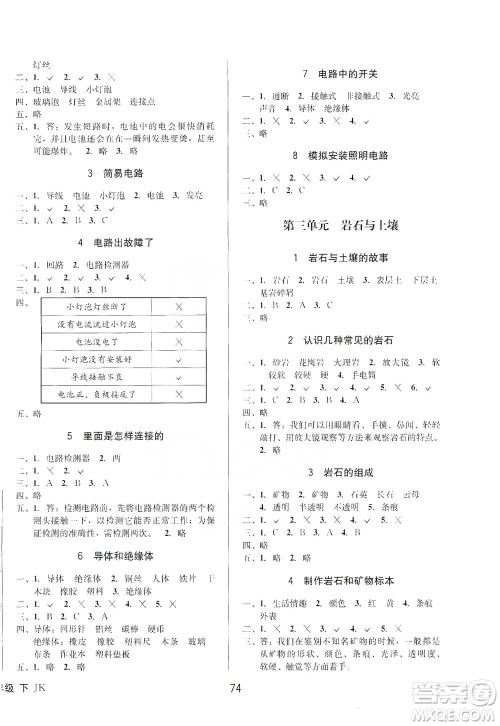 云南科技出版社2021创新成功学习同步导学四年级下册科学教科版参考答案