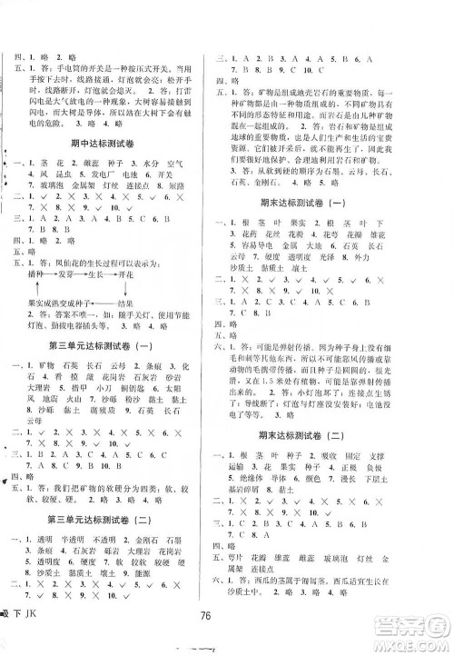 云南科技出版社2021创新成功学习同步导学四年级下册科学教科版参考答案