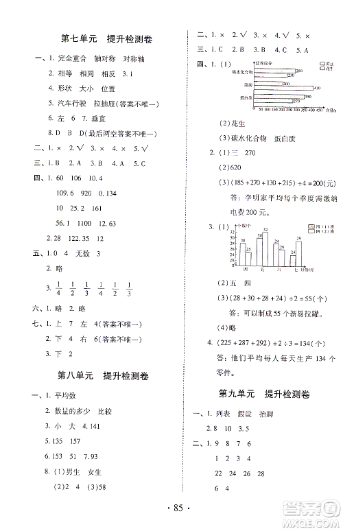 内蒙古少年儿童出版社2021本土第1卷四年级数学下册人教版答案