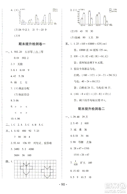 内蒙古少年儿童出版社2021本土第1卷四年级数学下册人教版答案