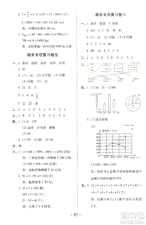 内蒙古少年儿童出版社2021本土第1卷六年级数学下册人教版答案