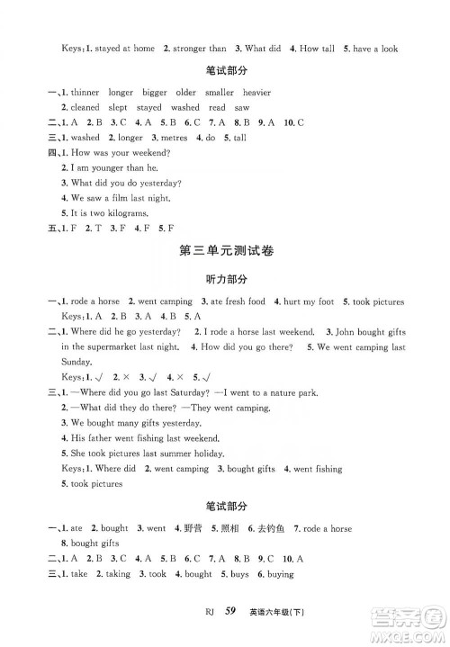 云南科技出版社2021创新成功学习同步导学六年级下册英语人教版参考答案