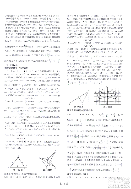 世界图书出版公司2021春如金卷初中数学课时作业AB本七年级下册A本答案