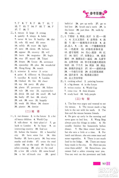江苏凤凰美术出版社2021超能学典小学英语默写高手六年级下册江苏版参考答案
