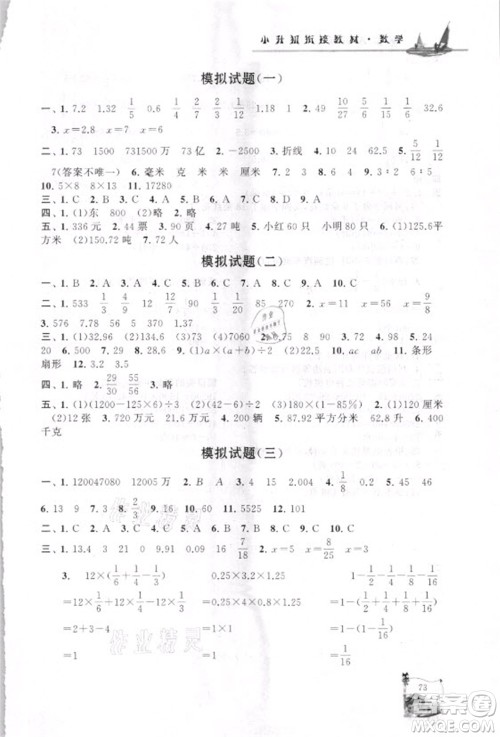 安徽人民出版社2021小学版暑假大串联数学小升初衔接教材答案 安徽人民出版社2021小学版暑假大串联数学小升初衔接教材答案