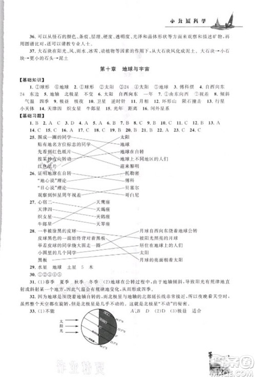 江苏人民出版社2021小学版暑假大串联科学小升初衔接教材教育科学教材适用答案