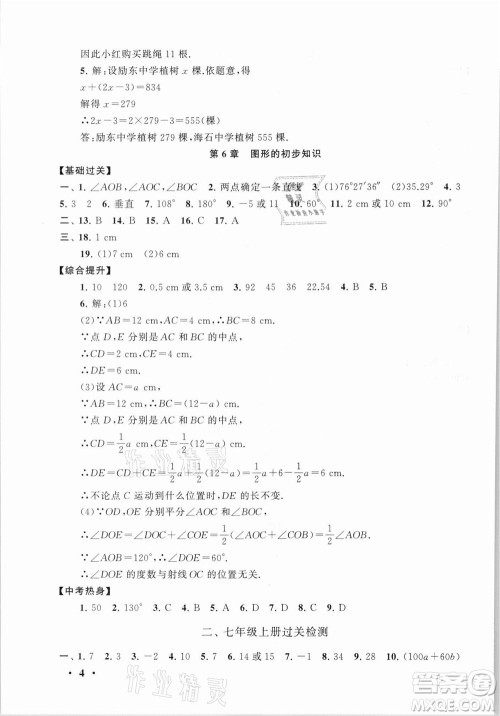 安徽人民出版社2021初中版暑假大串联数学七年级浙江教育教材适用答案