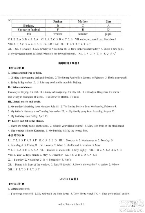 河北教育出版社2021基本功训练四年级下册英语冀教版参考答案 河北教育出版社2021基本功训练四年级下册英语冀教版参考答案
