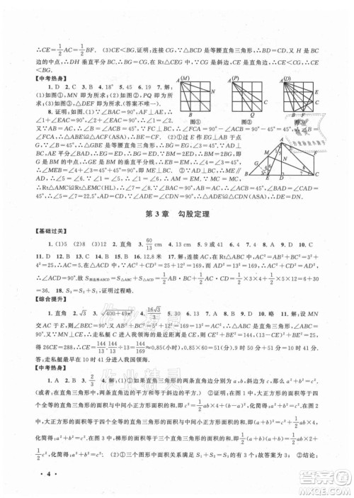 安徽人民出版社2021初中版暑假大串联数学八年级江苏科技教材适用答案