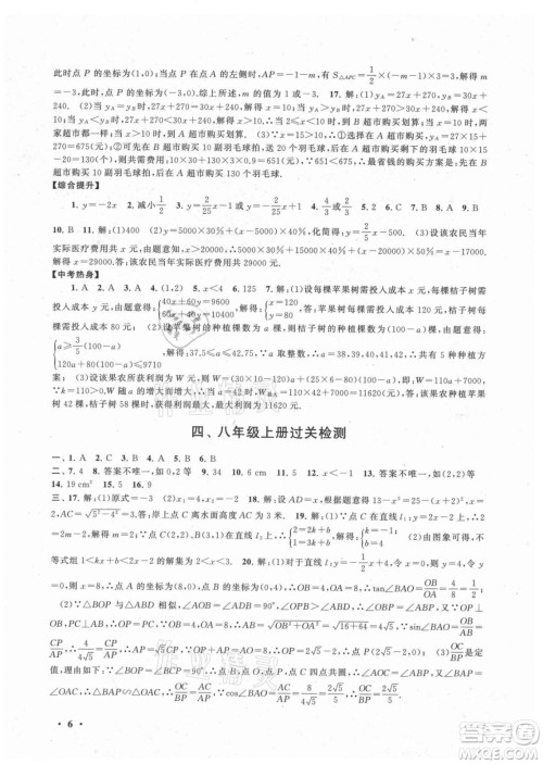 安徽人民出版社2021初中版暑假大串联数学八年级江苏科技教材适用答案 安徽人民出版社2021初中版暑假大串联数学八年级江苏科技教材适用答案