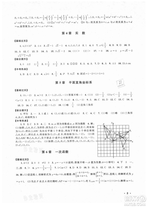 安徽人民出版社2021初中版暑假大串联数学八年级江苏科技教材适用答案