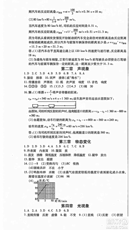 云南美术出版社2021本土假期总复习暑假八年级物理人教版参考答案