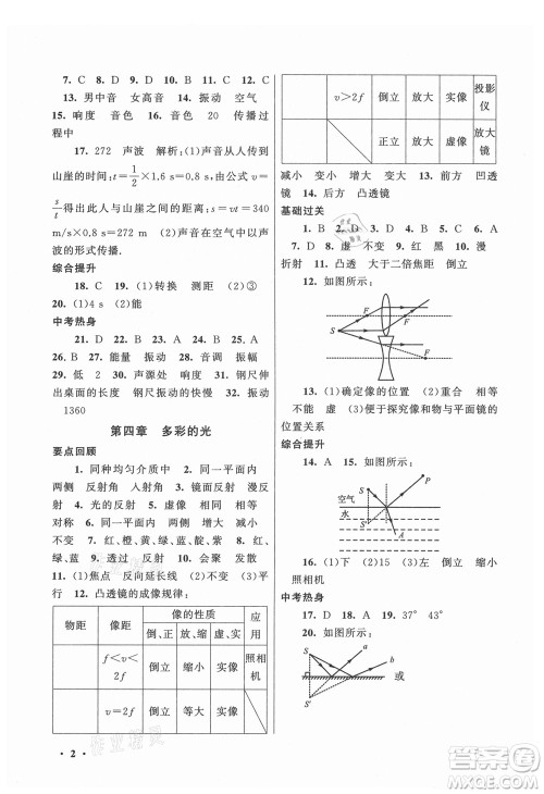 黄山书社2021初中版暑假大串联物理八年级上海科技教材适用答案