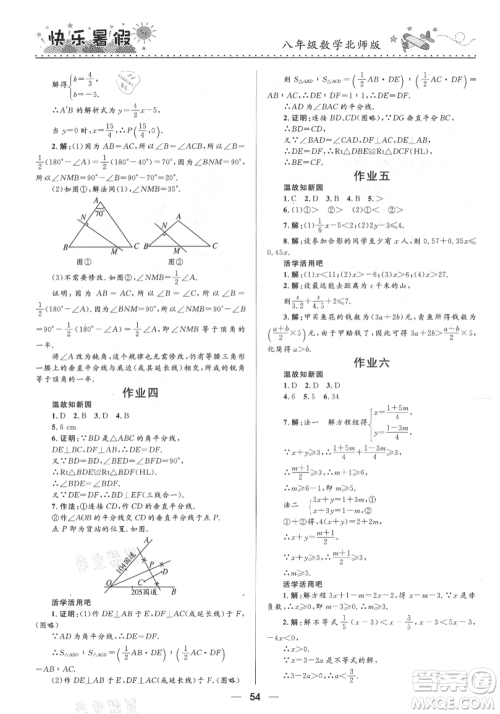 河北少年儿童出版社2021赢在起跑线中学生快乐暑假八年级数学北师版参考答案