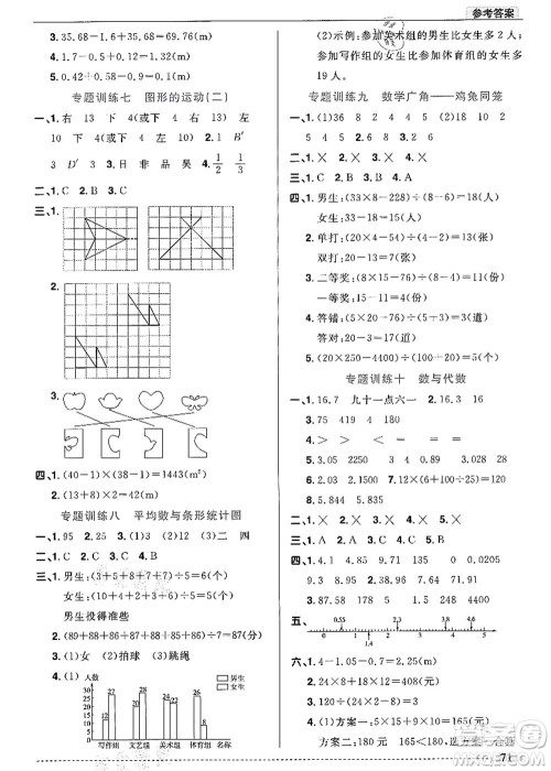 江西教育出版社2021阳光同学暑假衔接4升5年级数学人教版答案