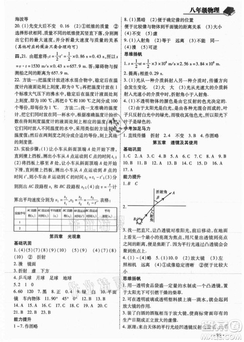 吉林教育出版社2021教材首选衔接教材年度复习八年级物理答案