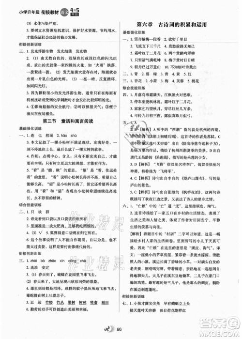 河北教育出版社2021小学升年级衔接教材4升5年级语文答案