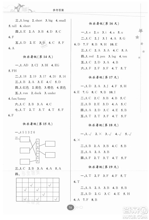 贵州人民出版社2021暑假作业三年级英语人教版答案