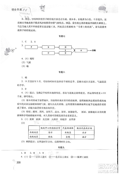 山西教育出版社2021快乐暑假七年级综合B版答案