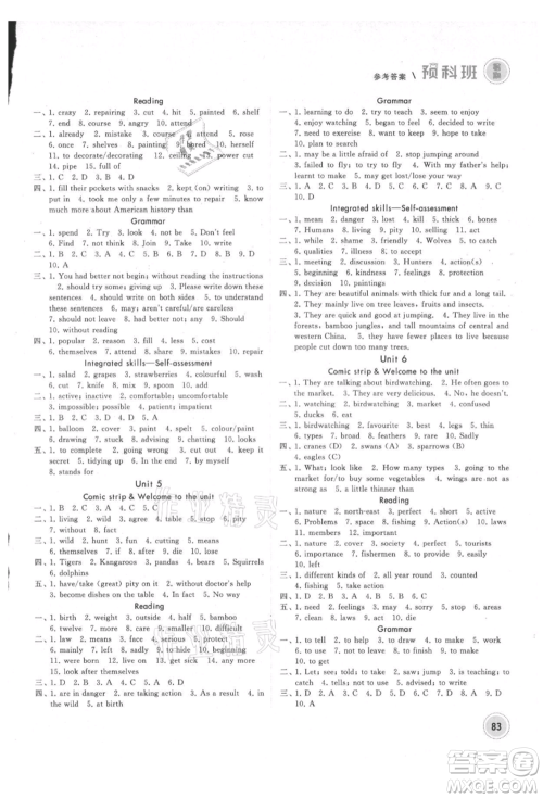 宁夏人民教育出版社2021经纶学典暑期预科班七年级英语江苏版参考答案