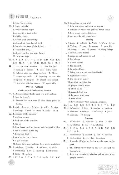 宁夏人民教育出版社2021经纶学典暑期预科班八年级英语江苏版参考答案 宁夏人民教育出版社2021经纶学典暑期预科班八年级英语江苏版参考答案