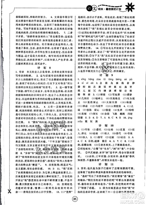 南京大学出版社2021期末暑假提优计划八年级语文RJ人教版答案