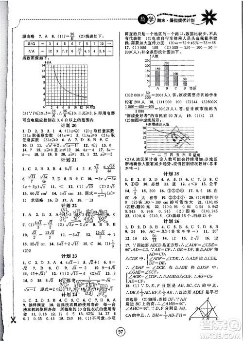 南京大学出版社2021期末暑假提优计划八年级数学SK苏科版答案