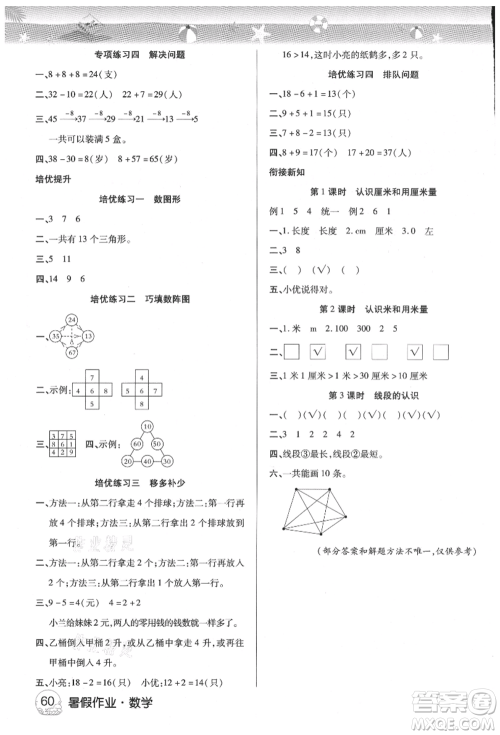 武汉大学出版社2021培优小状元暑假作业一年级数学人教版参考答案