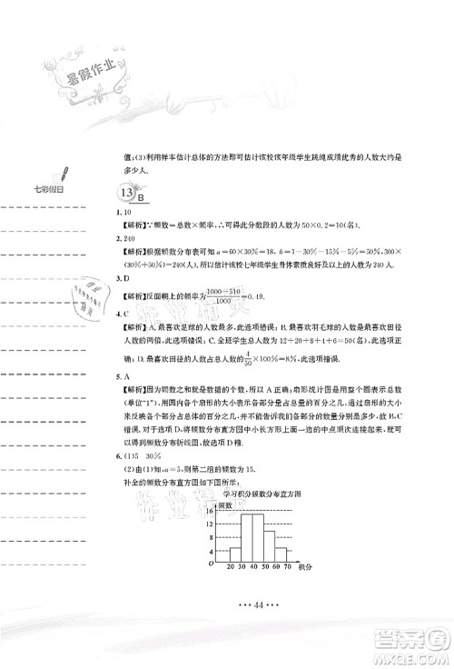 安徽教育出版社2021暑假作业七年级数学人教版答案