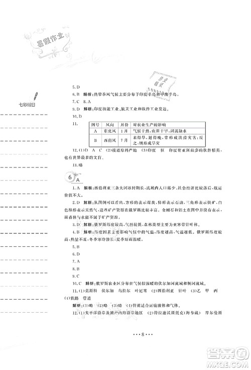 安徽教育出版社2021暑假作业七年级地理商务星球版答案 安徽教育出版社2021暑假作业七年级地理商务星球版答案