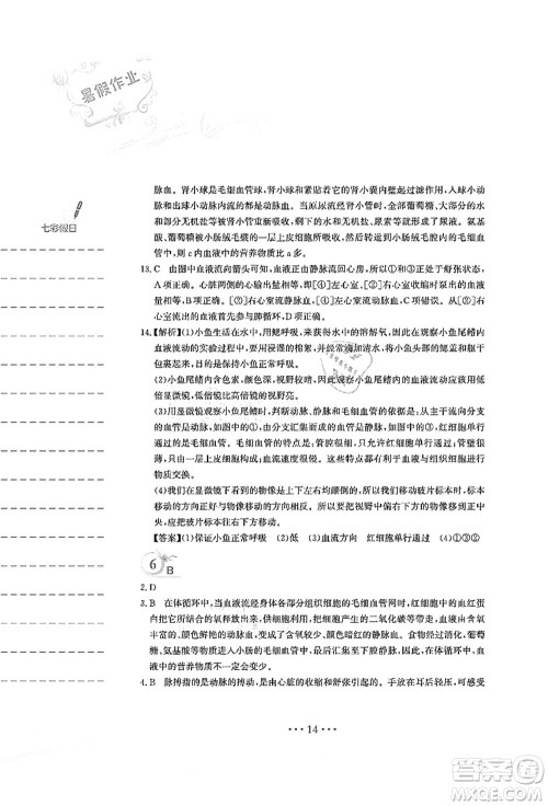 安徽教育出版社2021暑假作业七年级生物人教版答案