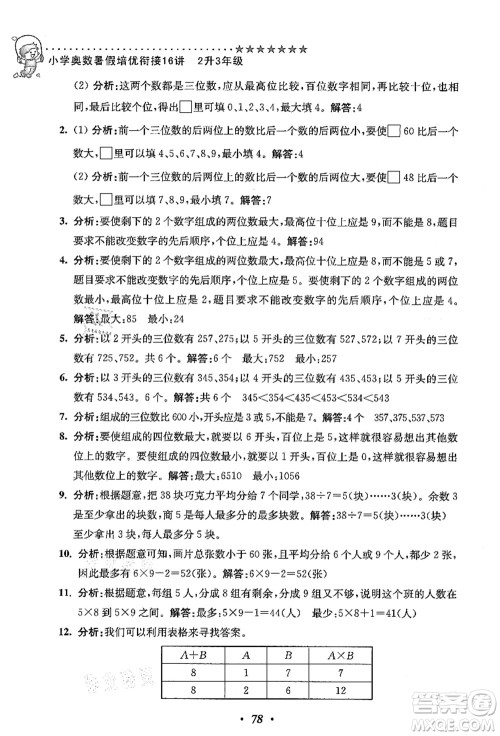 江苏凤凰美术出版社2021暑假培优衔接16讲二升三年级数学答案 江苏凤凰美术出版社2021暑假培优衔接16讲二升三年级数学答案