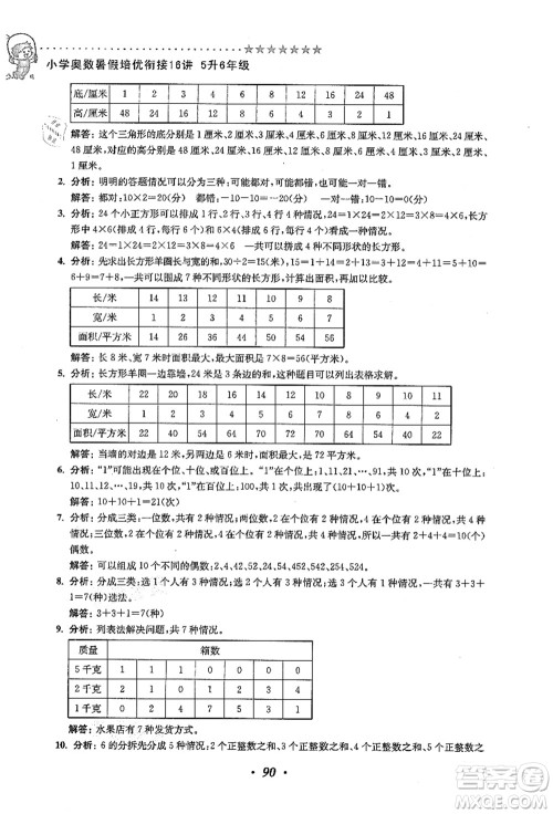 江苏凤凰美术出版社2021暑假培优衔接16讲五升六年级数学答案