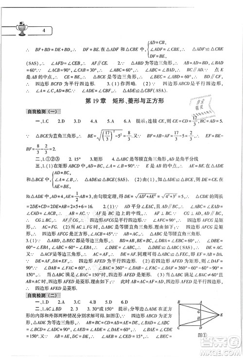 大象出版社2021数学英语物理地理生物合订本暑假作业本八年级参考答案