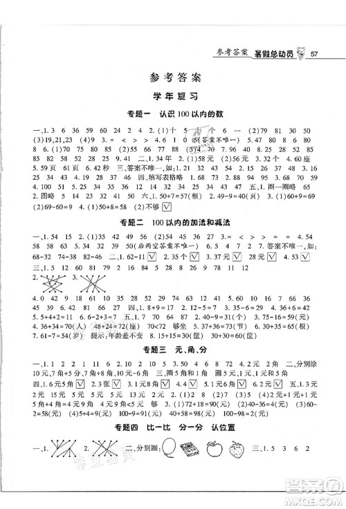 宁夏人民教育出版社2021经纶学典暑假总动员一年级数学江苏国标版答案