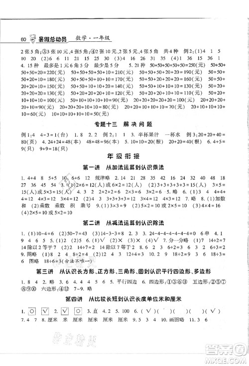 宁夏人民教育出版社2021经纶学典暑假总动员一年级数学江苏国标版答案