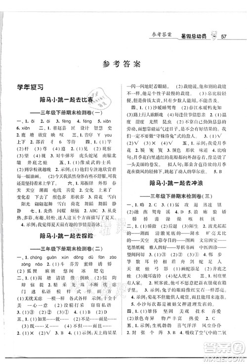 宁夏人民教育出版社2021经纶学典暑假总动员三年级语文人教版答案
