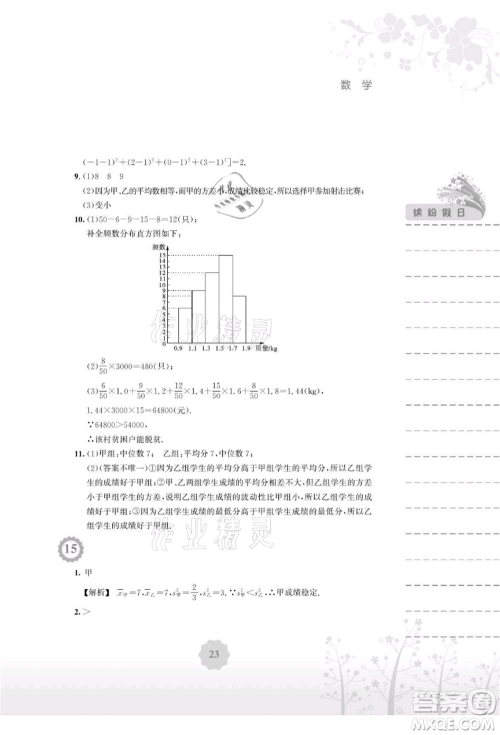 安徽教育出版社2021暑假生活八年级数学通用版S参考答案