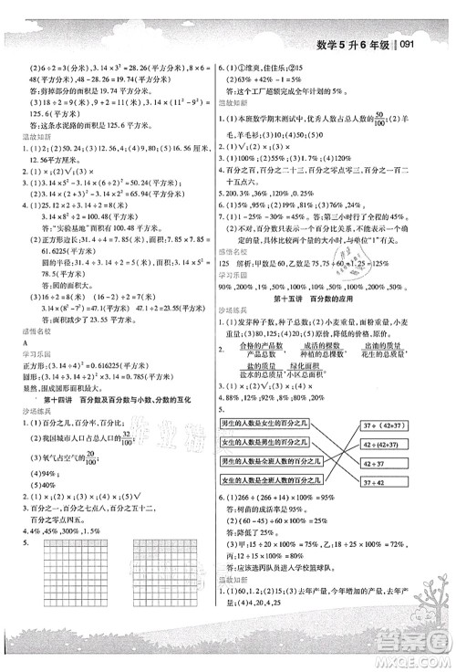 江苏凤凰美术出版社2021新概念小学年级衔接教材5升6年级数学答案