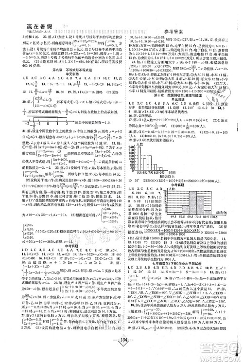 合肥工业大学出版社2021赢在暑假抢分计划七年级数学RJ人教版答案