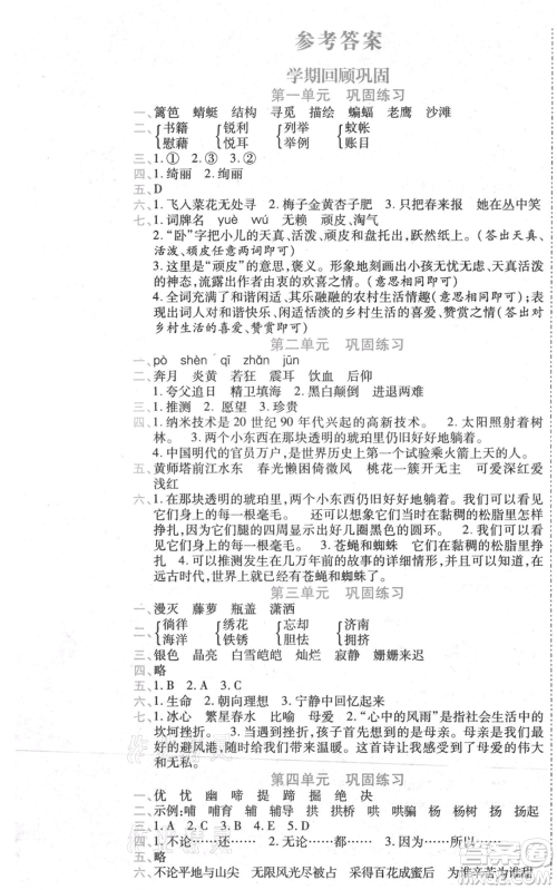 黑龙江美术出版社2021假期新思维期末暑假衔接四年级语文人教版参考答案