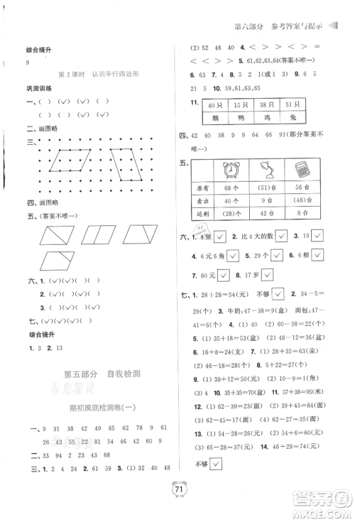 江苏凤凰美术出版社2021超能学典暑假衔接优学练一年级数学江苏版参考答案