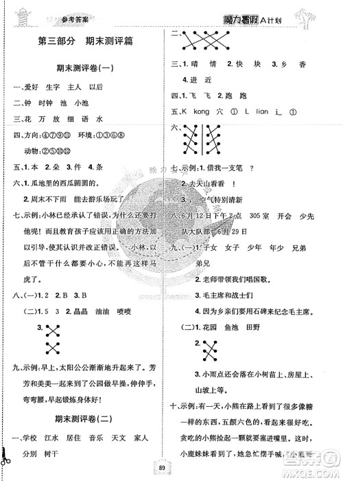 江西美术出版社2021魔力暑假A计划一年级语文RJ人教版答案 江西美术出版社2021魔力暑假A计划一年级语文RJ人教版答案