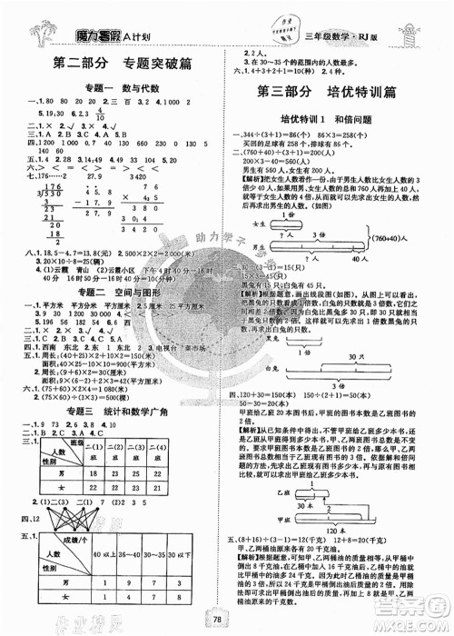 江西美术出版社2021魔力暑假A计划三年级数学RJ人教版答案