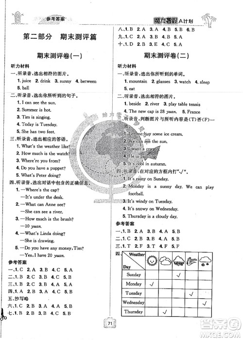 江西美术出版社2021魔力暑假A计划四年级英语XS西师大版答案