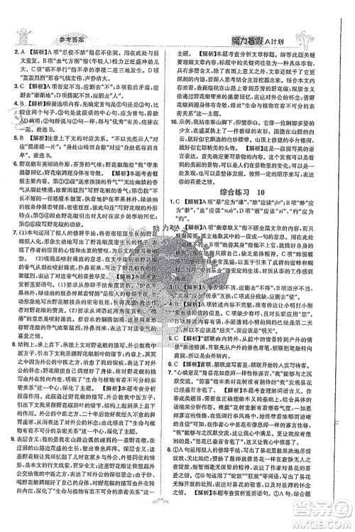 江西美术出版社2021魔力暑假A计划七年级语文RJ人教版答案