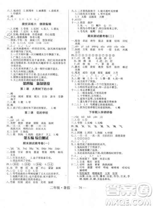海南出版社2021高效A计划期末暑假衔接语文二年级人教版答案 海南出版社2021高效A计划期末暑假衔接语文二年级人教版答案
