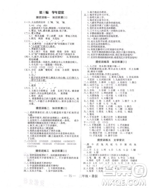 海南出版社2021高效A计划期末暑假衔接语文二年级人教版答案