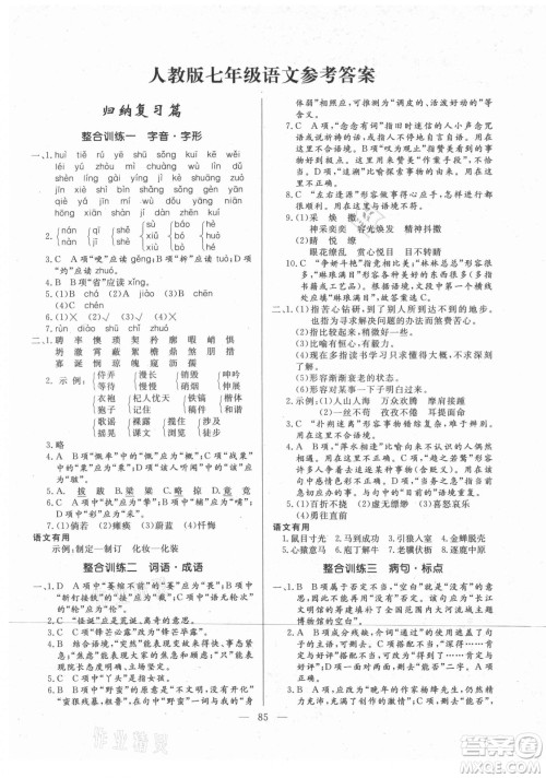 海南出版社2021高效A计划期末暑假衔接语文七年级邵阳专版答案
